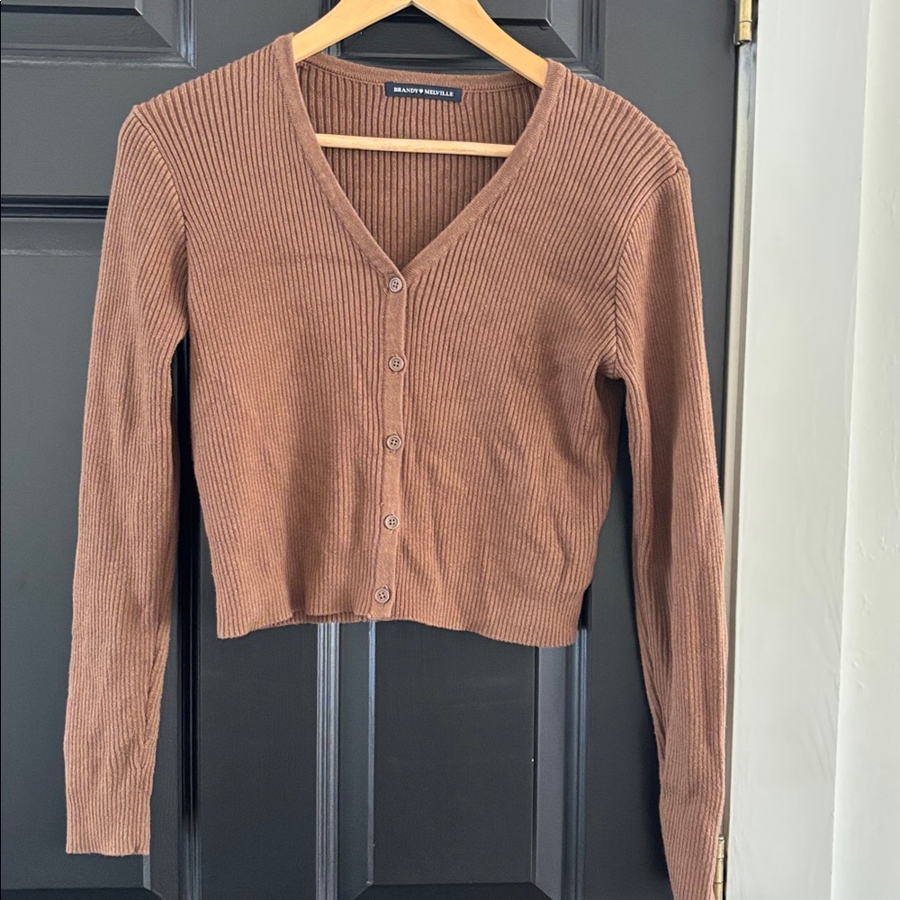 Brandy Melville Crop Chocolate Brown Cardigan Sweater